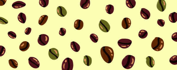 random coffee beans pattern as wallpaper background header