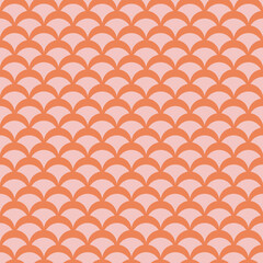 Vector geometric seamless pattern in retro vintage style. Simple abstract pink and orange background with curved shapes, fish scale, peacock ornament, mesh. Subtle minimal geo texture. Repeat design