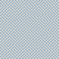 Vector geometric seamless pattern. Ethnic tribal style ornament. Abstract graphic background with squares. Simple embroidery texture. Plaid pattern. Blue and beige color. Retro vintage repeat design