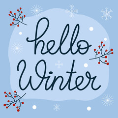 Hello Winter Lettering For Poscard Or Banner Vector Illustration In Flat Style