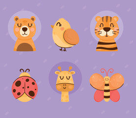 Naklejka premium six cute animals characters