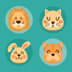 four cute animals heads