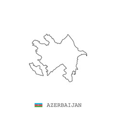 Azerbaijan vector map outline, line, linear. Azerbaijan black map on white background. Azerbaijan flag