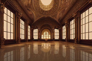 Beautiful luxury golden renaissance palace interior - obrazy, fototapety, plakaty