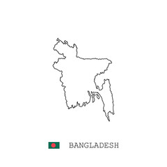 Bangladesh vector map outline, line, linear. Bangladesh black map on white background. Bangladesh flag