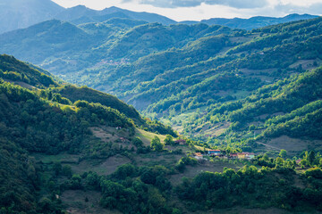 Fototapeta na wymiar Landscape in Teberga, Teverga, Asturias, Ubinas La Mesa Natural Park, Biosphere Reserve
