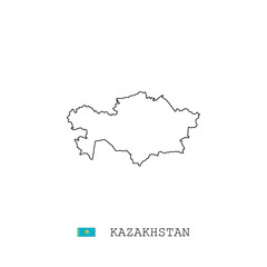 Kazakhstan vector map outline, line, linear. Kazakhstan black map on white background. Kazakhstan flag