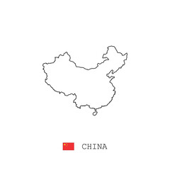 China vector map outline, line, linear. China black map on white background. China flag