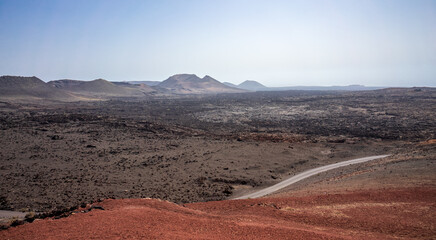 Volcanoes in Timanfaya National Park on Lanzarote, Canary Islands, Spain.