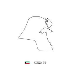 Kuwait vector map outline, line, linear. Kuwait black map on white background. Kuwait flag