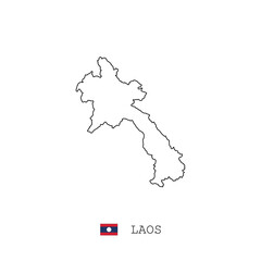 Laos vector map outline, line, linear. Laos black map on white background. Laos flag