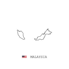 Malaysia vector map outline, line, linear. Malaysia black map on white background. Malaysia flag