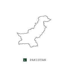 Pakistan vector map outline, line, linear. Pakistan black map on white background. Pakistan flag