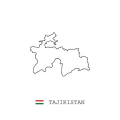 Tajikistan vector map outline, line, linear. Tajikistan black map on white background. Tajikistan flag