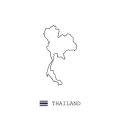 Thailand vector map outline, line, linear. Thailand black map on white background. Thailand flag