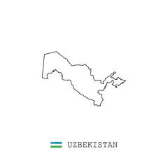 Uzbekistan vector map outline, line, linear. Uzbekistan black map on white background. Uzbekistan flag