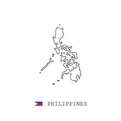 Philippines vector map outline, line, linear. Philippines black map on white background. Philippines flag