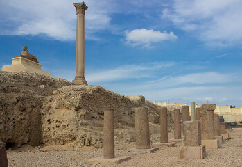 Ruins of columns in the Pillar of Pompeii in Alexandria, Egypt
