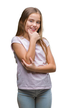 Young beautiful girl over isolated background looking confident at the camera with smile with crossed arms and hand raised on chin. Thinking positive.