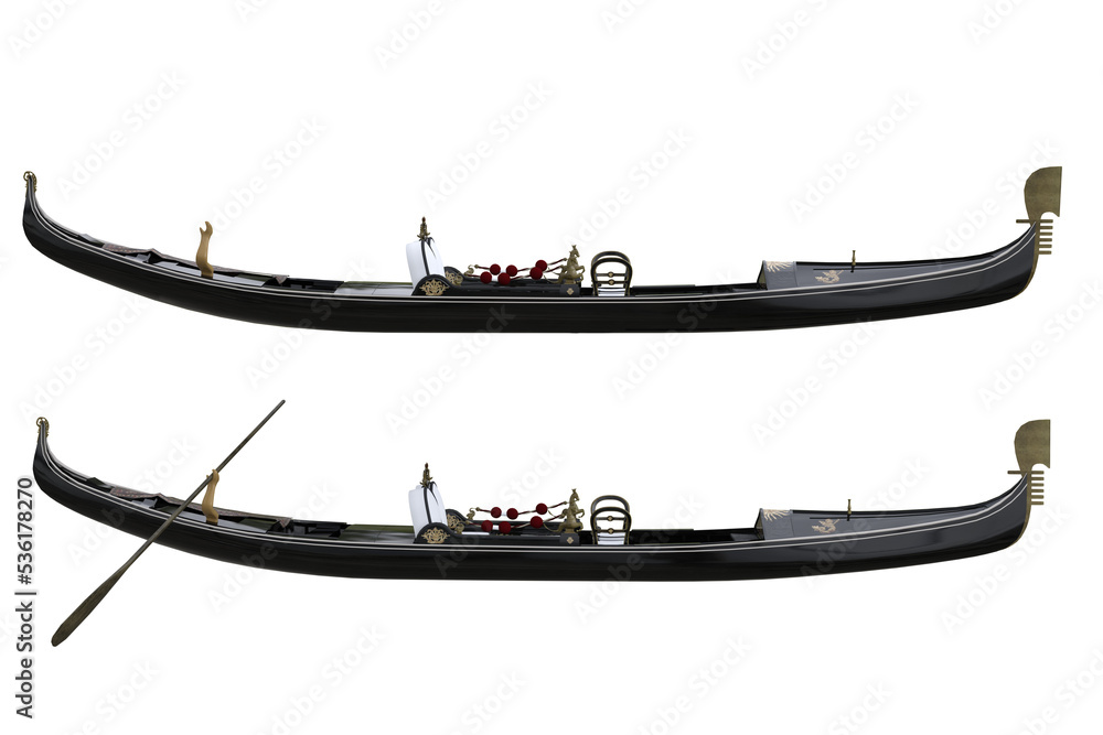 Poster Gondola canal boat with and without oar. 3D rendering isolated.
