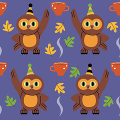 Cartoon owl seamless pattern. Vector illustration