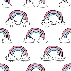 Cartoon doodle rainbow seamless pattern for wrapping paper and kids clothes print and fabrics and accessories
