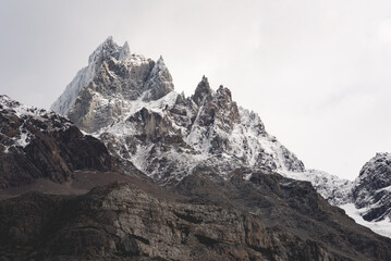 Mountains in Chilean Patagonia on a cloudy day.