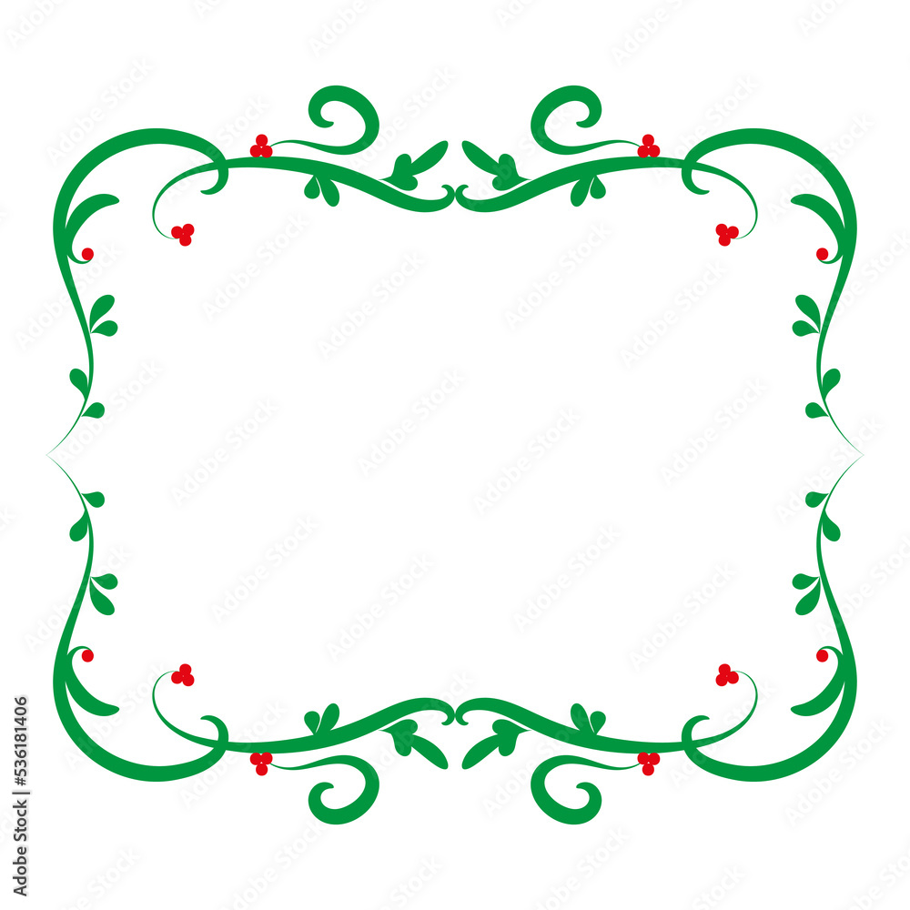 Aufkleber decorative green frame with red berries. christmas frame with place for text. isolated on a white ba