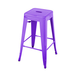 purple color chair, Metal, metal chair, modern designer. Isolated chair on a white background,side shot

