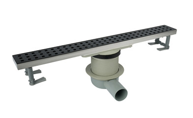 black,Linear shower drain system. With grate. Drainage at bathroom,white background

