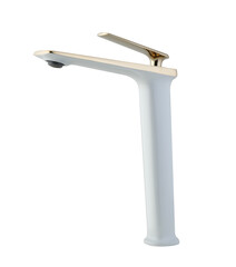 Faucet white kitchen modern mixer tap isolated on white background,golden handle
