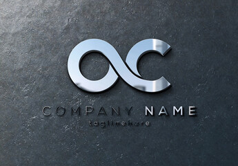 Glossy Metal Logo Mockup with 3D Reflection Effect on Metallic Wall