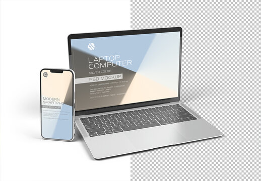 Mobile Phone and Laptop Mockup Isolated on White