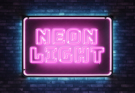 Pink Neon Light Text Effect Mockup on Brick Wall
