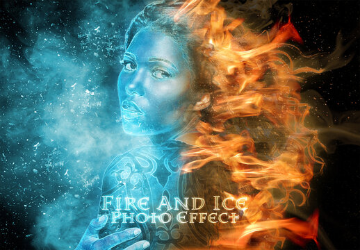 Burning Fire and Frozen Ice Photo Effect Mockup