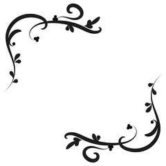 Corner floral ornament. Black corner floral pattern for stencil. Element design. Black and white. Vector illustration.