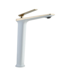 Faucet white kitchen modern mixer tap isolated on white background,golden handle
