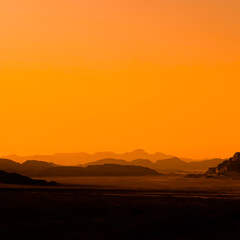 Wadi Rum Mountains in Jordan at sunset
