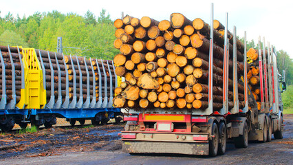 Firewood exported from the Czech Republic to Germany by rail. Replacement for expensive natural gas from Russia. Sustainable source of energy. - 536184688