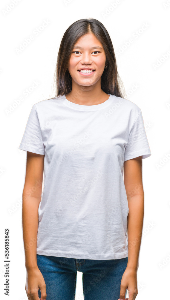 Sticker Young asian woman over isolated background with a happy and cool smile on face. Lucky person.