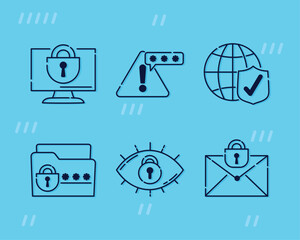 Fototapeta premium cyber security six icons