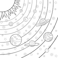 sistema solar con planetas dibujo para colorear © palomadelosvientos