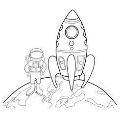 astronauta y cohete espacial dibujo © palomadelosvientos