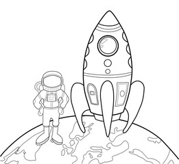 astronauta y cohete espacial dibujo © palomadelosvientos