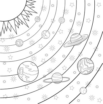 sistema solar con planetas dibujo para colorear