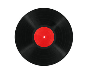 Vintage vinyl record with blank red label isolated.