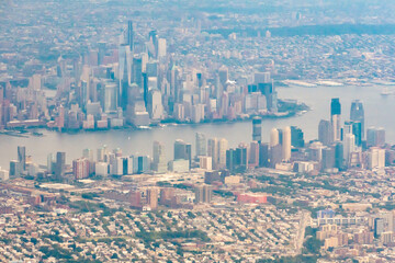 Aerial view of Lower Manhattan, Jersey City, and the Hudson River