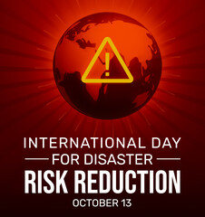 International Day for Disaster Reduction background with red alarming globe and sign. Disaster day wallpaper