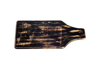 black handmade cutting board isolated on white background. wooden cutting board