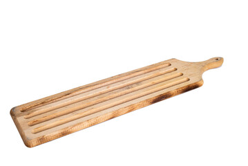 cutting board with grooves for blood and fat on a white background. kitchen utensils concept
